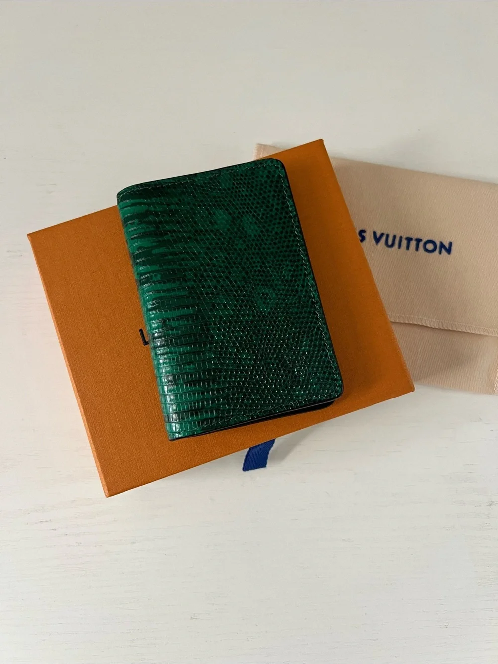Louis Vuitton Exotic Lizard Green & Black leather Pocket Organizer Mens Wallet